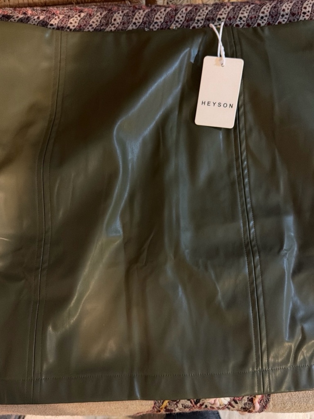 Heyson Olive Green Faux Leather Mini Skirt